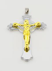 Pendentif Croix de Saint Benoît Or & Argent 7cm