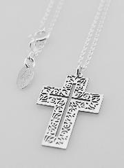 Collier Religieux & Croix Ajourée Arabesques - Argent 925/1000