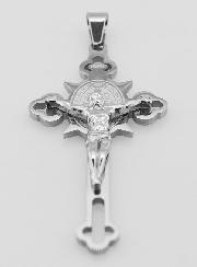 Pendentif Croix de Saint Benoît en Acier Inoxydable - 56mm
