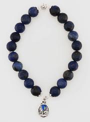 Bracelet Religieux en Pierre Naturelle de Sodalite - Médaille de Lourdes