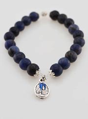 Bracelet Religieux en Pierre Naturelle de Sodalite - Médaille de Lourdes