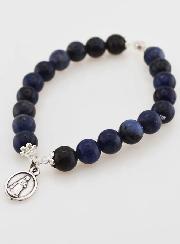 Bracelet Religieux en Pierre Naturelle de Sodalite - Médaille de Lourdes