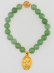 Bracelet Religieux en Pierre Naturelle d'Aventurine - St Joseph et St Benoît