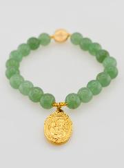 Bracelet Religieux en Pierre Naturelle d'Aventurine - St Joseph et St Benoît