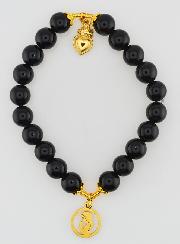 Bracelet Religieux en Pierres Naturelles d'Agate Noire - Sacré Coeur de Marie