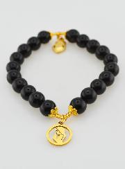 Bracelet Religieux en Pierres Naturelles d'Agate Noire - Sacré Coeur de Marie