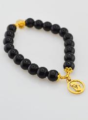 Bracelet Religieux en Pierres Naturelles d'Agate Noire - Sacré Coeur de Marie