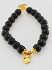 Bracelet Religieux en Pierres Naturelles d'Agate Noire - Sacré Coeur de Marie