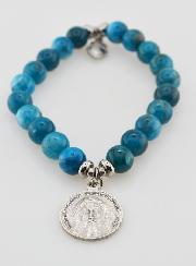 Bracelet Religieux en Pierre Naturelle d'Apatite - Sacré Coeur de Jésus