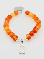 Bracelet Religieux en Pierre Naturelle de Cornaline - Ichtus