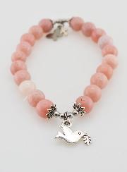 Bracelet Religieux en Pierre Naturelle d'Opale Rose - Esprit Saint & Papillon