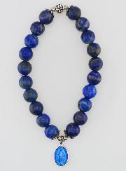 Bracelet Religieux en Pierre Naturelle de Lapis Lazuli - Miraculeuse & Croix