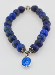 Bracelet Religieux en Pierre Naturelle de Lapis Lazuli - Miraculeuse & Croix
