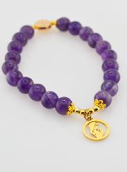 Bracelet Religieux en Pierre Naturelle d'Améthyste - Vierge Marie & St Benoît