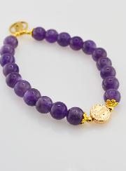 Bracelet Religieux en Pierre Naturelle d'Améthyste - Vierge Marie & St Benoît