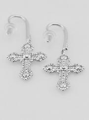 Boucles d'Oreilles Croix Orthodoxe en Argent - 34mm