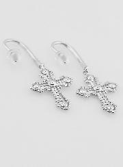 Boucles d'Oreilles Croix Orthodoxe en Argent - 34mm
