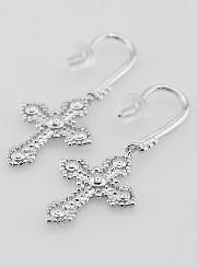Boucles d'Oreilles Croix Orthodoxe en Argent - 34mm