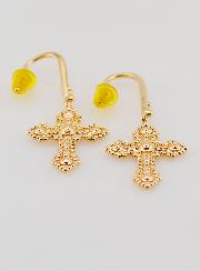 Boucles d'Oreilles Croix Orthodoxe en Plaqué Or - 34mm