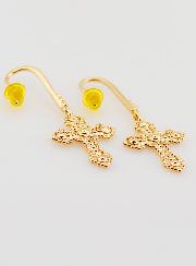 Boucles d'Oreilles Croix Orthodoxe en Plaqué Or - 34mm