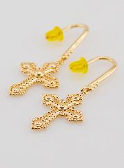 Boucles d'Oreilles Croix Orthodoxe en Plaqué Or - 34mm