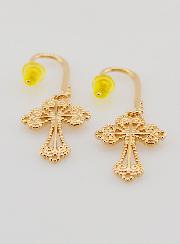 Boucles d'Oreilles Croix Baroque en Plaqué Or - 34mm