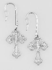 Boucles d'Oreilles Croix Baroque en Argent - 34mm