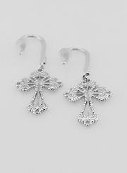 Boucles d'Oreilles Croix Baroque en Argent - 34mm