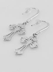 Boucles d'Oreilles Croix Baroque en Argent - 34mm