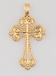 Pendentif Croix Baroque en Plaqué Or - 26mm
