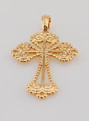 Pendentif Croix Baroque en Plaqué Or - 26mm
