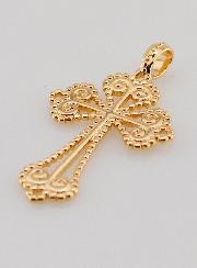 Pendentif Croix Baroque en Plaqué Or - 26mm