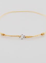 Bracelet Cordon Beige & Croix en Argent