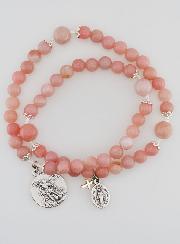 Bracelet Chapelet en Pierres d'Opale Rose - Saint Michel & Miraculeuse