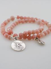 Bracelet Chapelet en Pierres d'Opale Rose - Saint Michel & Miraculeuse