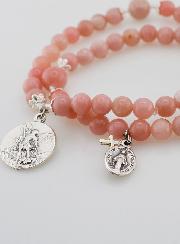 Bracelet Chapelet en Pierres d'Opale Rose - Saint Michel & Miraculeuse