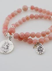 Bracelet Chapelet en Pierres d'Opale Rose - Saint Michel & Miraculeuse