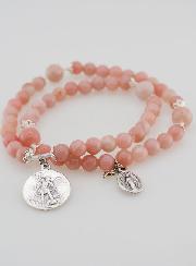 Chapelet en Pierres d'Opale Rose - Saint Michel & Miraculeuse
