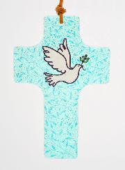 Croix en Verre à Suspendre 12 cm - Colombe Bleue