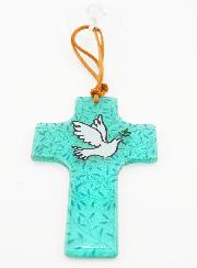 Croix en Verre à Suspendre 12 cm - Colombe Bleue