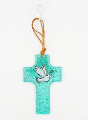 Croix en Verre à Suspendre 12 cm - Colombe Bleue