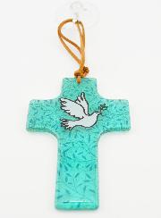 Croix Enfant en Verre - Colombe de la Paix 12cm