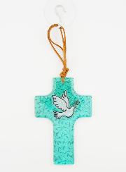 Croix Enfant en Verre - Colombe de la Paix 12cm