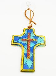 Croix en Verre à Suspendre 12 cm - Vitrail