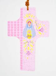 Croix en Verre à Suspendre 12cm - Vierge à l'Enfant