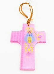 Croix en Verre à Suspendre 12cm - Vierge à l'Enfant