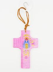 Croix en Verre à Suspendre 12cm - Vierge à l'Enfant