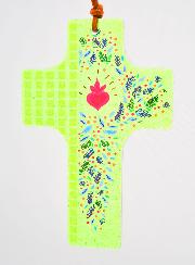Croix en Verre à Suspendre 12cm - Coeur Sacré