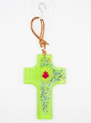 Croix en Verre à Suspendre 12cm - Coeur Sacré