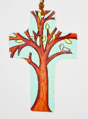 Croix en Verre à Suspendre 12 cm - Arbre de vie